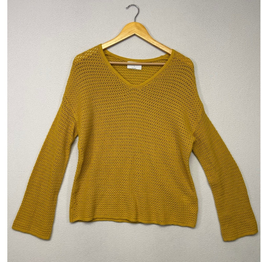 Boho Crochet Old Navy Womens Medium Mustard Yellow V-Neck Open Knit Sweater